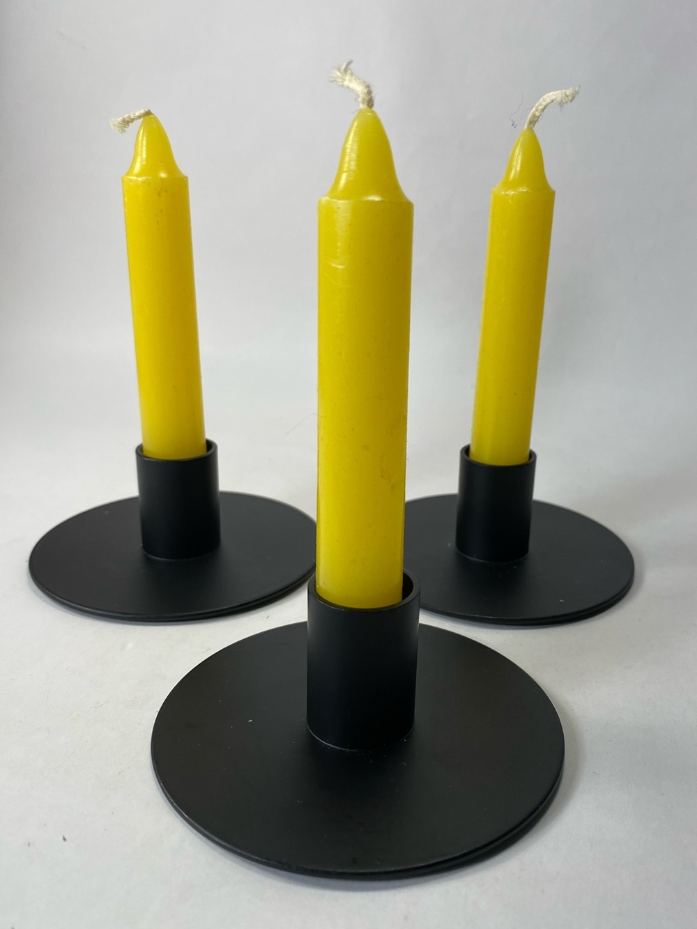 3 pc IKEA Matte Black Metal Flat Round Taper Candle Holders